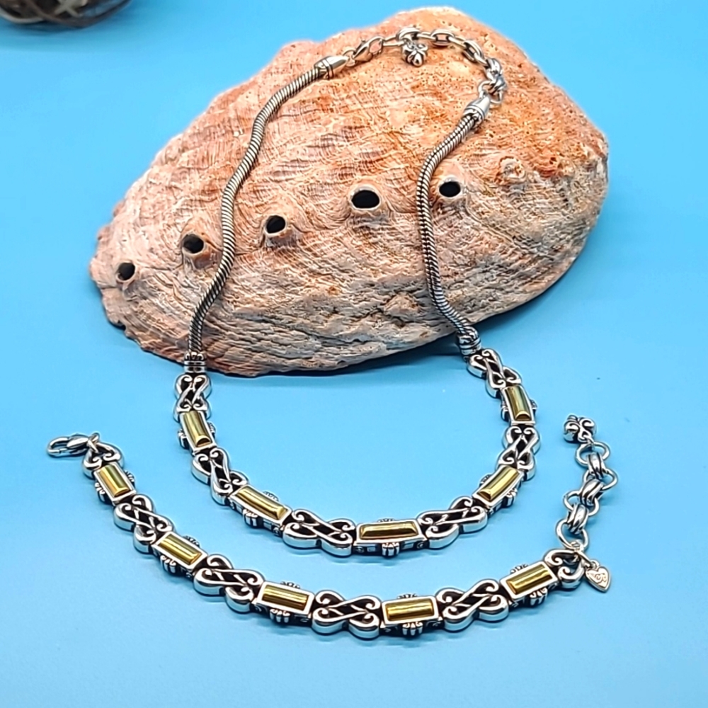 Brighton "CHAMPAGNE" Scrolled TwoTone Necklace and Bracelet set! Retired Classic